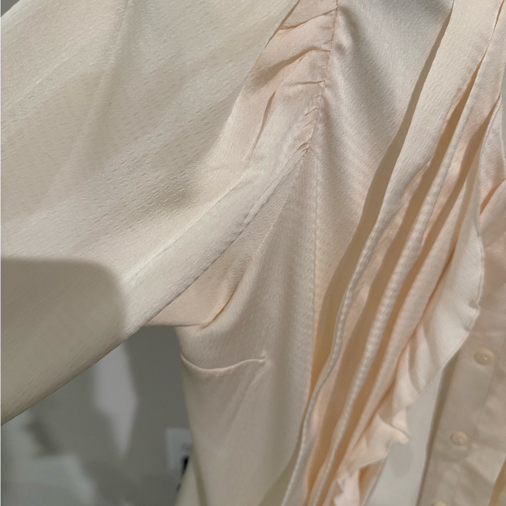 Express Cream Ruched Ruffled Blouse like new